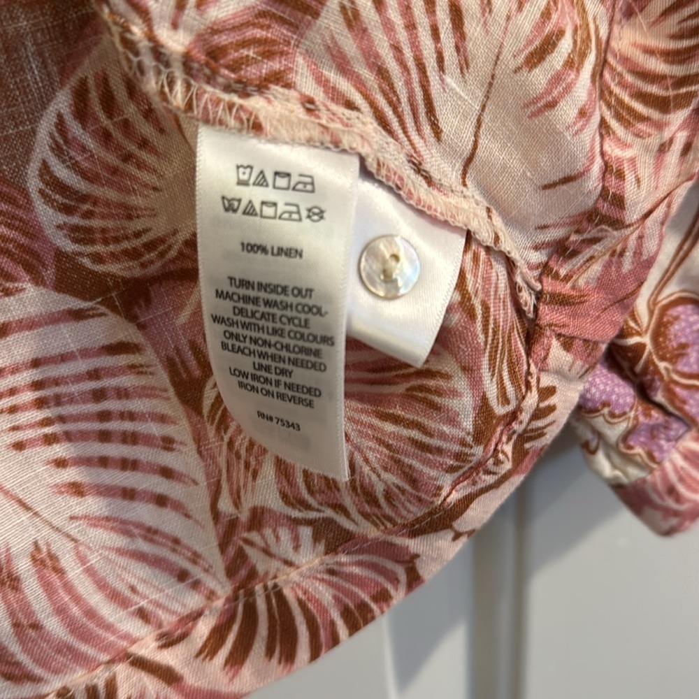 Tahari 100% Linen Long Sleeve Button Up Leaf/Floral Botanical Print Blouse Sz M - Picture 7 of 13